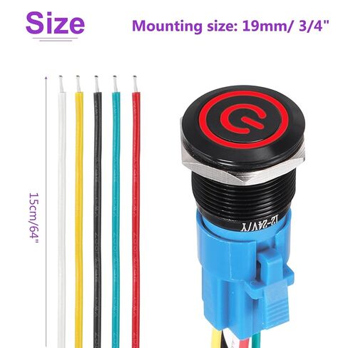 Dmiotech 2 Pack 19mm / 3/4 "Aluminium Sploy Watching Bush Bush Switch Flat Head 3A 12-24V Black Shell 5 PIN مع مفتاح مفتاح أبيض للكابل LED 1NO1NC لأنظمة قارب السيارة مخصصة in Saudi Arabia