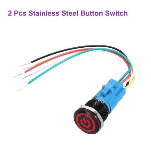 Dmiotech 2 Pack 19mm / 3/4 "Aluminium Sploy Watching Bush Bush Switch Flat Head 3A 12-24V Black Shell 5 PIN مع مفتاح مفتاح أبيض للكابل LED 1NO1NC لأنظمة قارب السيارة مخصصة in Saudi Arabia