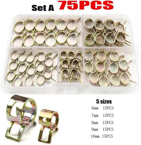 Clamp Assortment Kit, 75/100/155PCS Spring Clamps Hose Clamps Pipe Clamps Fastener Kits(75pcs 6-10mm) in Saudi Arabia