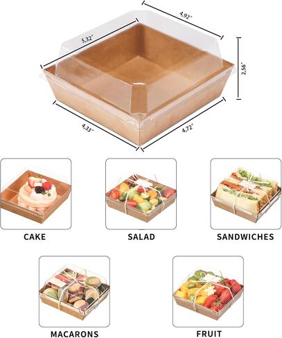 50pcs smal Charcuterie Boxes with Clear Lids - Disposable Food Containers for Desserts,Boxes for Sandwich, Cake Slice Packaging, Fruit,Salad,Perfect for Bakery Treats,(Brown, 5.3 * 4.9 * 2.5 in) in Saudi Arabia