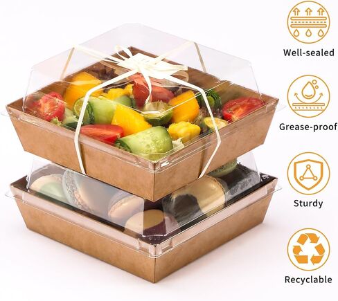 50pcs smal Charcuterie Boxes with Clear Lids - Disposable Food Containers for Desserts,Boxes for Sandwich, Cake Slice Packaging, Fruit,Salad,Perfect for Bakery Treats,(Brown, 5.3 * 4.9 * 2.5 in) in Saudi Arabia
