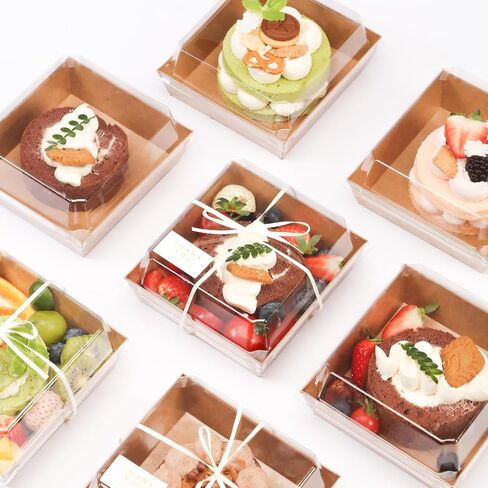 50pcs smal Charcuterie Boxes with Clear Lids - Disposable Food Containers for Desserts,Boxes for Sandwich, Cake Slice Packaging, Fruit,Salad,Perfect for Bakery Treats,(Brown, 5.3 * 4.9 * 2.5 in) in Saudi Arabia