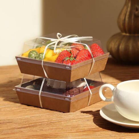 50pcs smal Charcuterie Boxes with Clear Lids - Disposable Food Containers for Desserts,Boxes for Sandwich, Cake Slice Packaging, Fruit,Salad,Perfect for Bakery Treats,(Brown, 5.3 * 4.9 * 2.5 in) in Saudi Arabia