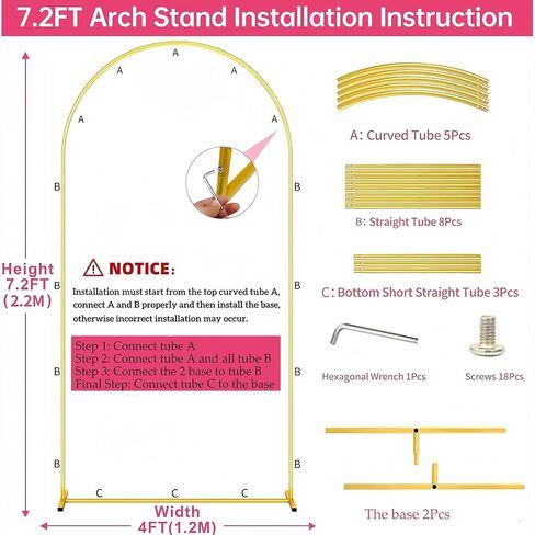 7.2 FT Wedding Arch Backdrop Stand and White Arch Cover Set | Metal Arch Stand with Arch Stand Cover for Birthday Party Wedding Ceremony Bridal Baby Shower Event Decor in Saudi Arabia