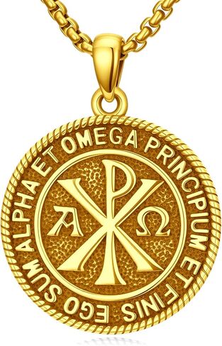 Chi Rho Necklace 925 Sterling Silver Chi Rho Christogram Symbol Necklace Alpha Omega Pendant Religious Lord Jesus Christian Constantine Jewelry for Men Wome in Kuwait