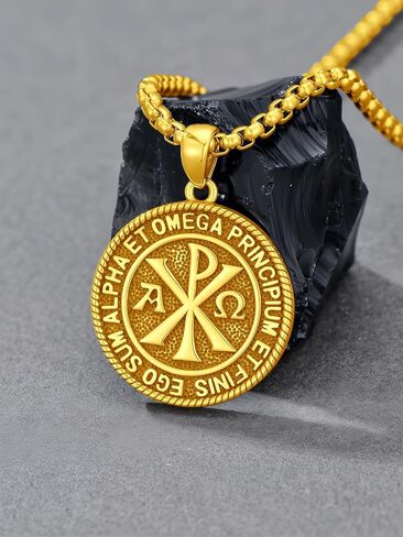 Chi Rho Necklace 925 Sterling Silver Chi Rho Christogram Symbol Necklace Alpha Omega Pendant Religious Lord Jesus Christian Constantine Jewelry for Men Wome in Kuwait