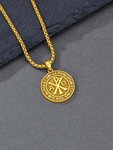 Chi Rho Necklace 925 Sterling Silver Chi Rho Christogram Symbol Necklace Alpha Omega Pendant Religious Lord Jesus Christian Constantine Jewelry for Men Wome in Kuwait