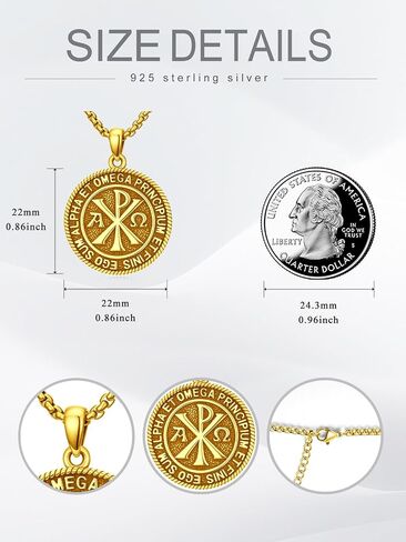 Chi Rho Necklace 925 Sterling Silver Chi Rho Christogram Symbol Necklace Alpha Omega Pendant Religious Lord Jesus Christian Constantine Jewelry for Men Wome in Kuwait