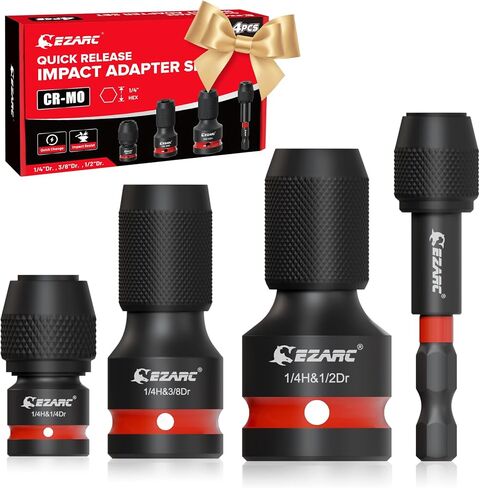 EZARC 4 Pcs Impact to 1/4 Hex Converter, 1/2 3/8 1/4-Inch Square Drive Sockets to 1/4-Inch Hex Adapter, Impact Wrench Adapters for Ratchet Wrench Drivers, Impact Bit Holders, Quick-Change Chuck in Saudi Arabia