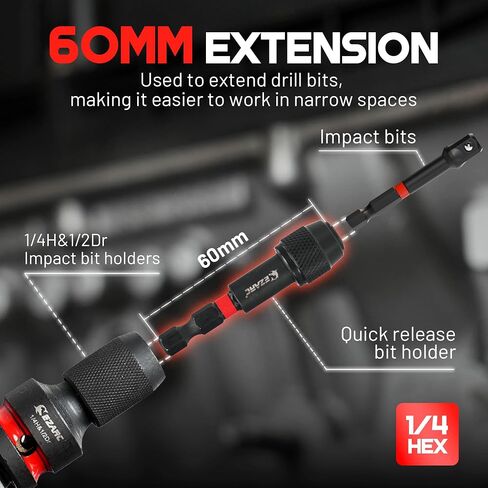EZARC 4 Pcs Impact to 1/4 Hex Converter, 1/2 3/8 1/4-Inch Square Drive Sockets to 1/4-Inch Hex Adapter, Impact Wrench Adapters for Ratchet Wrench Drivers, Impact Bit Holders, Quick-Change Chuck in Saudi Arabia