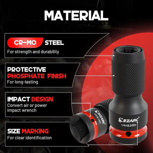 EZARC 4 Pcs Impact to 1/4 Hex Converter, 1/2 3/8 1/4-Inch Square Drive Sockets to 1/4-Inch Hex Adapter, Impact Wrench Adapters for Ratchet Wrench Drivers, Impact Bit Holders, Quick-Change Chuck in Saudi Arabia