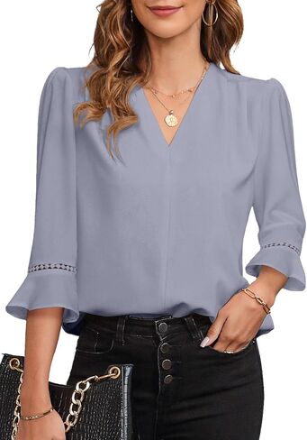 تقييم 3/4 الأكمام للسيدات 3/4 قميص عارضات خامدة من الرقبة أعمال البلوزات قمصان المكاتب in Kuwait