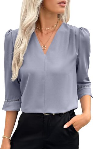 تقييم 3/4 الأكمام للسيدات 3/4 قميص عارضات خامدة من الرقبة أعمال البلوزات قمصان المكاتب in Kuwait