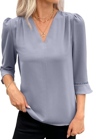 تقييم 3/4 الأكمام للسيدات 3/4 قميص عارضات خامدة من الرقبة أعمال البلوزات قمصان المكاتب in Kuwait