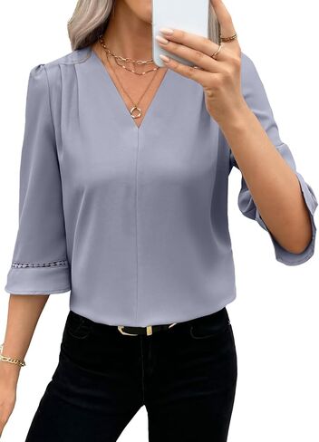 تقييم 3/4 الأكمام للسيدات 3/4 قميص عارضات خامدة من الرقبة أعمال البلوزات قمصان المكاتب in Kuwait