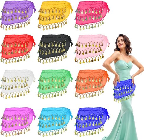 9 Pcs Belly Dance Hip Scarf, Belly Dance Skirt Sequin Tassel Skirt Wrap Sparkly Tinsel Fringe Skirts with Sequins and 128 Gold Coins Performance Costume for Women in Saudi Arabia