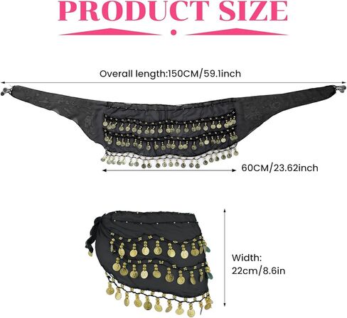9 Pcs Belly Dance Hip Scarf, Belly Dance Skirt Sequin Tassel Skirt Wrap Sparkly Tinsel Fringe Skirts with Sequins and 128 Gold Coins Performance Costume for Women in Saudi Arabia