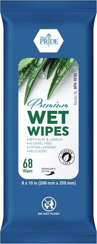 MED PRIDE Premium Wet Wipes – 68 Extra Large 8"x10" Body Wipes with Aloe & Lanolin – Alcohol-Free Hypoallergenic Mild Scented Wet Wipes for Adults & Seniors (Pack of 68 Wipes) in Saudi Arabia