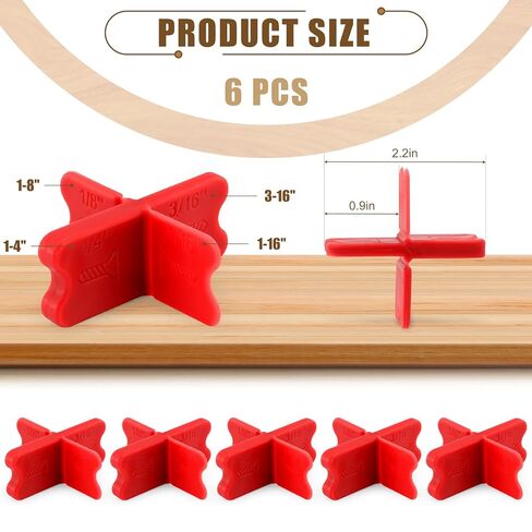 6 PCS ABS Deck Spacer Tool ، 4 سماكة فواصل لوحة سطح السفينة (1/16 "، 1/8" ، 3/16 "، 1/4") للضغط الخشب PVC Poard Composite (RED) in Kuwait