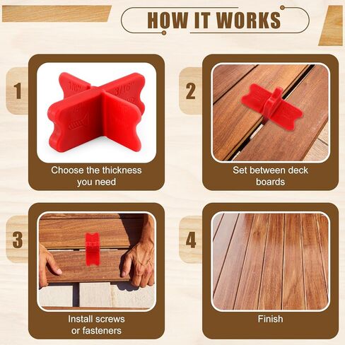 6 PCS ABS Deck Spacer Tool ، 4 سماكة فواصل لوحة سطح السفينة (1/16 "، 1/8" ، 3/16 "، 1/4") للضغط الخشب PVC Poard Composite (RED) in Kuwait
