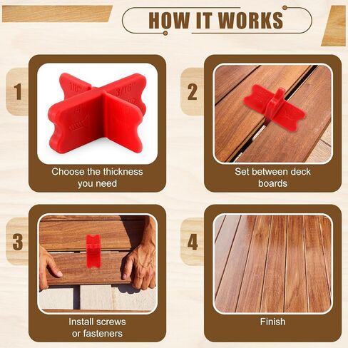 6 PCS ABS Deck Spacer Tool ، 4 سماكة فواصل لوحة سطح السفينة (1/16 "، 1/8" ، 3/16 "، 1/4") للضغط الخشب PVC Poard Composite (RED) in Kuwait