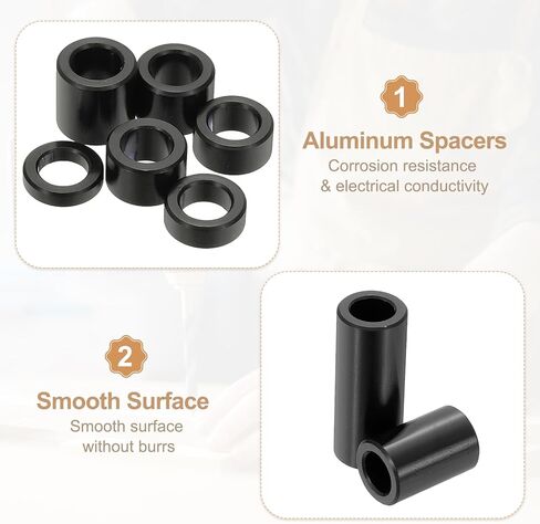 Patikil 6pcs فواصل الألومنيوم ، 5/16 × 1/2 الفواصل المعدنية الألومنيوم 5/16 لتر فاصل المسمار جولة جلبة غير مستقرة من 5/16 بوصة البراغي ، الأسود in Kuwait