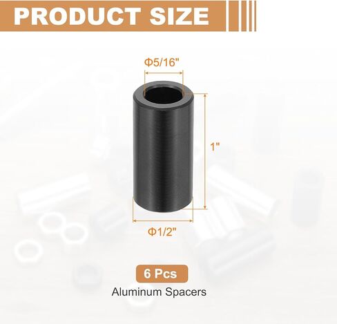 Patikil 6pcs فواصل الألومنيوم ، 5/16 × 1/2 الفواصل المعدنية الألومنيوم 5/16 لتر فاصل المسمار جولة جلبة غير مستقرة من 5/16 بوصة البراغي ، الأسود in Kuwait