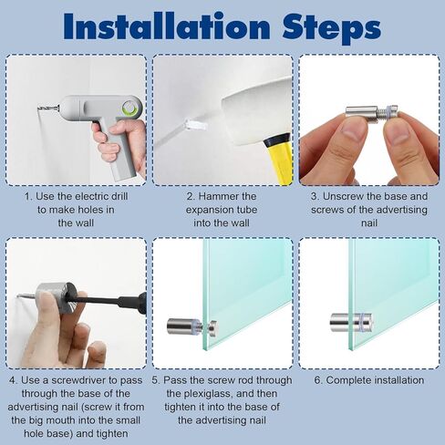 60 Pcs Sign Standoff Screws, Advertising Screws Stainless Steel Wall Standoff Mounts Glass Acrylic Nail for Glass Artwork and Sign Displays, Stainless Steel Sign Mounting Bracket (1/2 x 1 Inch) in Kuwait