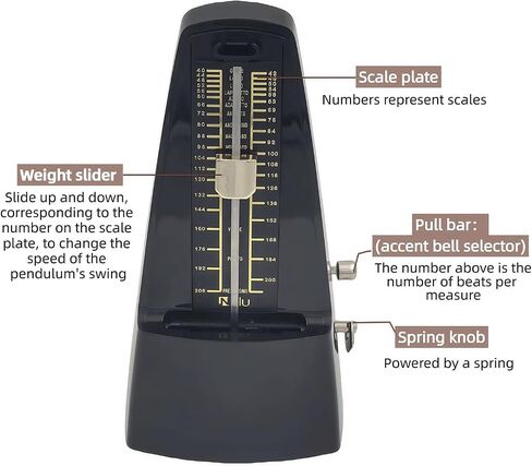 NALU Metronome - Classic Mechanical Wind-Up Design with Bell for Piano, Guitar, Violin & All Instruments (N-Transparent) in Saudi Arabia