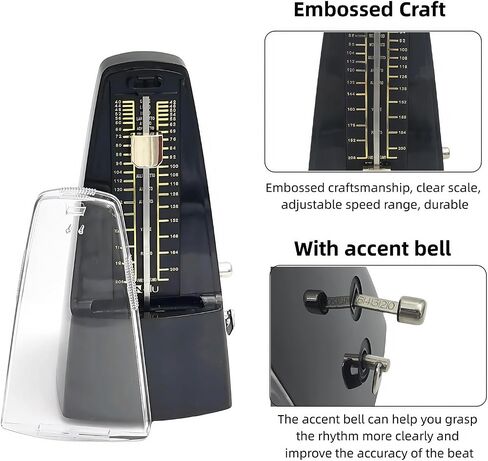 NALU Metronome - Classic Mechanical Wind-Up Design with Bell for Piano, Guitar, Violin & All Instruments (N-Transparent) in Saudi Arabia