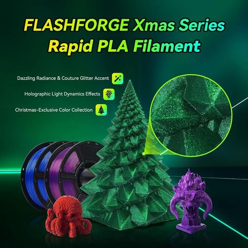 FLASHFORGE Xmas Series Rapid PLA Filament Aurora Purple, High Flow Speedy 3D Printer Filament Max 500mm/s High-Speed Printing, Radiated Unparalleled Brilliance, Twinkling and Ultra-Smooth Finish in Saudi Arabia