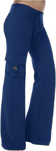 Cargo Pants Women Plus Size Stretchy Flare Yoga Leggings Palazzo Casual Drawstring Wide Leg Pants Side Pocket in Saudi Arabia