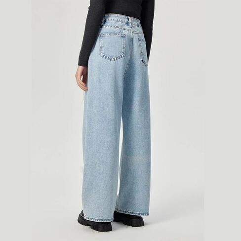 Baggy Jean for Women High Waist Wide Leg Cute Soft Denim Pant Solid Color Fashion Comfy Stretchy Fall Pearl Clothes in Saudi Arabia