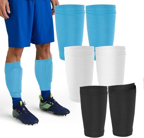 3 Pairs Soccer Shin Guards Sleeves for Youth Adult, Shin Pad Compression Sleeve with Optimized Insert Pocket for Football Soccer Sport in Saudi Arabia