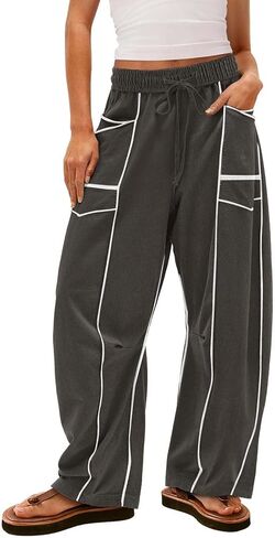 Sweatpant for Women Baggy Elastic Waist Wide Leg Drawstring Harem Pants Striped Athletic Summer Trouser with Pocket in Saudi Arabia