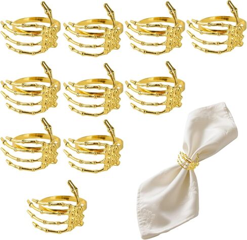Halloween Napkin Rings, Gold Napkin Rings Set of 10, Golden Alloy Skeleton Claw Holders, Ghost Hand Napkins Buckle Ornaments for Halloween Home Birthday Bar Costume Party Dinner Table Decorations in Saudi Arabia