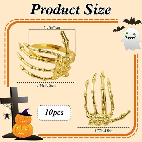 Halloween Napkin Rings, Gold Napkin Rings Set of 10, Golden Alloy Skeleton Claw Holders, Ghost Hand Napkins Buckle Ornaments for Halloween Home Birthday Bar Costume Party Dinner Table Decorations in Saudi Arabia
