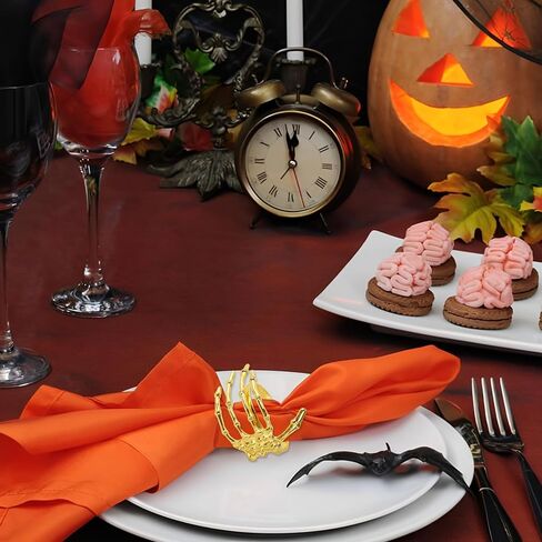 Halloween Napkin Rings, Gold Napkin Rings Set of 10, Golden Alloy Skeleton Claw Holders, Ghost Hand Napkins Buckle Ornaments for Halloween Home Birthday Bar Costume Party Dinner Table Decorations in Saudi Arabia