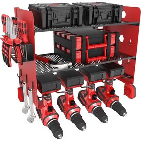 NWH Power Tool Organizer Wall Mount,Tool Organizer with 5 Drill Racks in Garage, 3 Levels of Storage Space, Heavy Duty Metal Power Tool Storage Rack Tool Shelf for Garage Organization in Kuwait