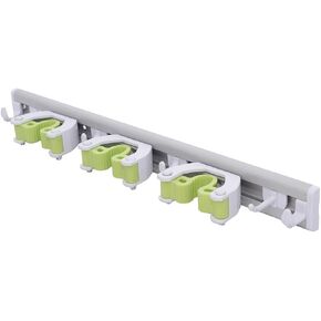 Pine-Sol Mop and Broom Holder - Hanging Wall Mount Storage Rack with 3 Slots and 6 Hooks - Adjustable Cleaning Tool Organizer for Garage, Kitchen, and Utility Closet in Kuwait