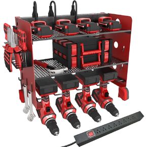 NWH Tool Tool Organizer Mount ، منظم الأدوات مع 5 رفوف الحفر في المرآب ، 3 مستويات من مساحة التخزين ، رف أداة تخزين الأدوات المعدنية الثقيلة لمؤسسة المرآب in Kuwait