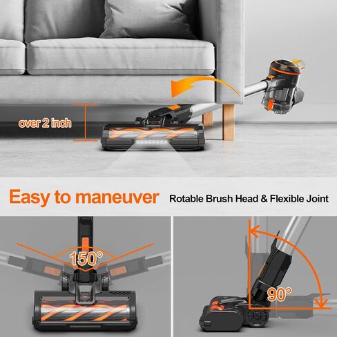 28Kpa Cordless Vacuum Cleaner, 8-in-1 Lightweight Cordless Stick Vacuum, 300W Rechargeable Vacuum with 2500m-Ah Battery, 45min Runtime Powerful Stick Vacuum for Pet Hair Hard Floor Carpet in Saudi Arabia