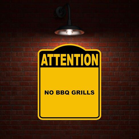 NO BBQ GRILLS Attention Yellow Black Aluminum Composite Sign 8.5 x 10 inches in Kuwait