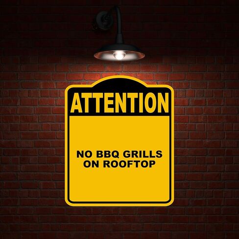 NO BBQ GRILLS ON ROOFTOP Attention Yellow Black Aluminum Composite Sign 15 x 18 inches in Kuwait
