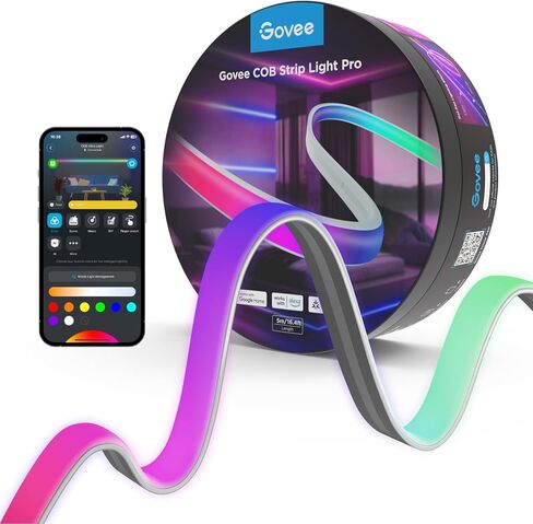 Govee COB LED Strip Light Pro ، مصابيح LED لغرفة النوم متوافقة مع Alexa ومساعد Google و Matter ، RGBICW الضوء مع أبيض دافئ ، ضوء الشريط الذكي ، مصابيح LED لغرفة النوم ، تغيير اللون ، 9.8 قدم in Saudi Arabia