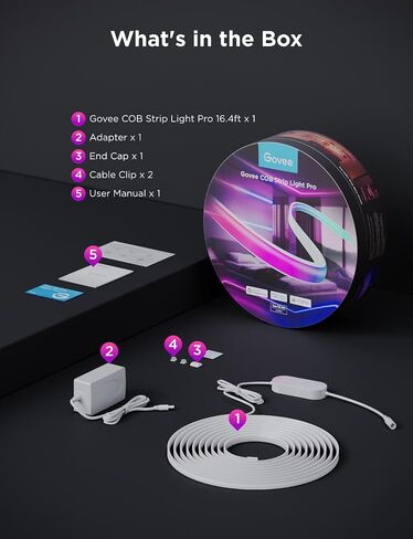 Govee COB LED Strip Light Pro ، مصابيح LED لغرفة النوم متوافقة مع Alexa ومساعد Google و Matter ، RGBICW الضوء مع أبيض دافئ ، ضوء الشريط الذكي ، مصابيح LED لغرفة النوم ، تغيير اللون ، 9.8 قدم in Saudi Arabia