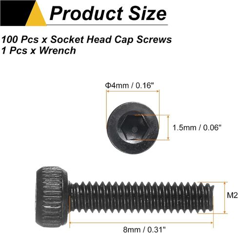 UXCELL 100PCS مسامير رأس المقبس السداسي مسامير رأس البراغي ، M2X8MM 304 مقبس الفولاذ المقوى مقبس مقبس البراغي البراغي مع وجع ، ملولبة كاملة ، أسود in Saudi Arabia
