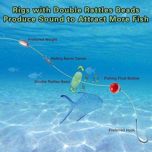 Fishing Double Rattle Beads,40pcs Catfish Rig Fishing Attractants Fishing Bells Accessories for Catfish Bass Pompano Striper in Saudi Arabia