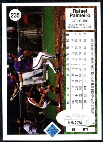 بطاقة Rafael Palmeiro 1989 Upper Deck #235 توقيع COA JSA - MLB بطاقات البيسبول موقعة in Saudi Arabia