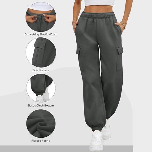 Women's Cargo Sweatpants Baggy Oversized Gym Cotton Joggers Pockets Y2k Elastic High Waisted Comfy Lounge Pants in Saudi Arabia